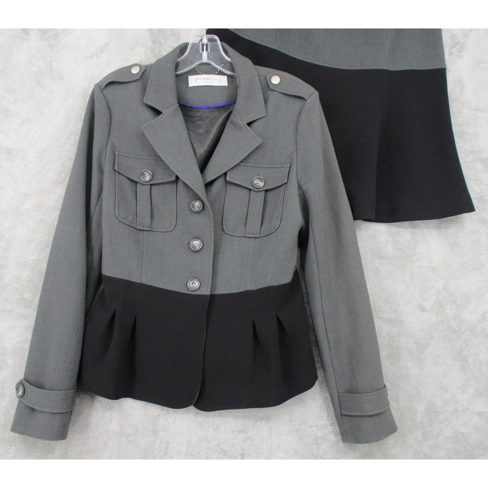 Patrizia Luca Skirt Suit Womens Medium Colorblock Office Career Corporate Gray